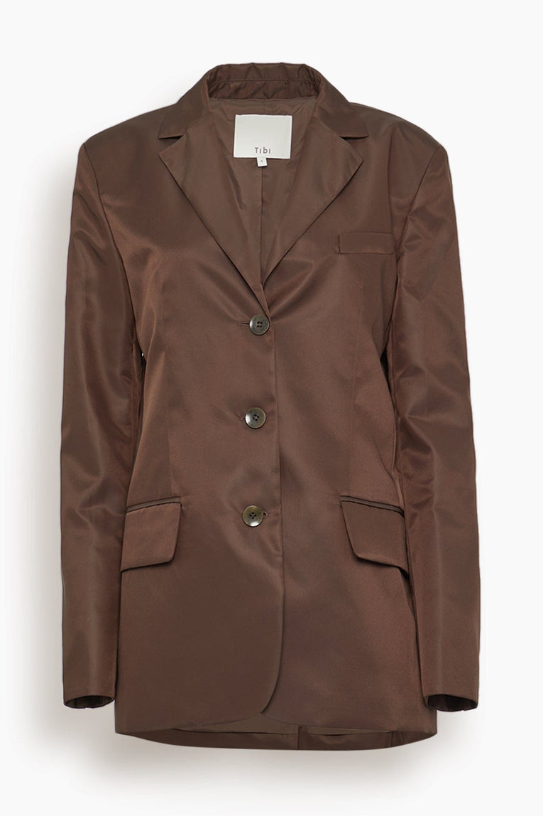 Tibi Eco Nylon Max Blazer in Brown