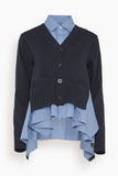 Sacai Sweaters Cotton Poplin x Knit Cardigan in Navy and Blue Stripe Sacai Cotton Poplin x Knit Cardigan in Navy and Blue Stripe