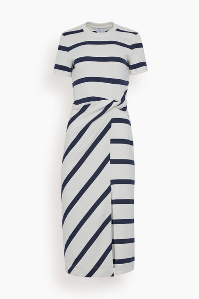 Hampden Clothing Dresses Short Sleeve Striped Cody Dress in White/Maritime Blue