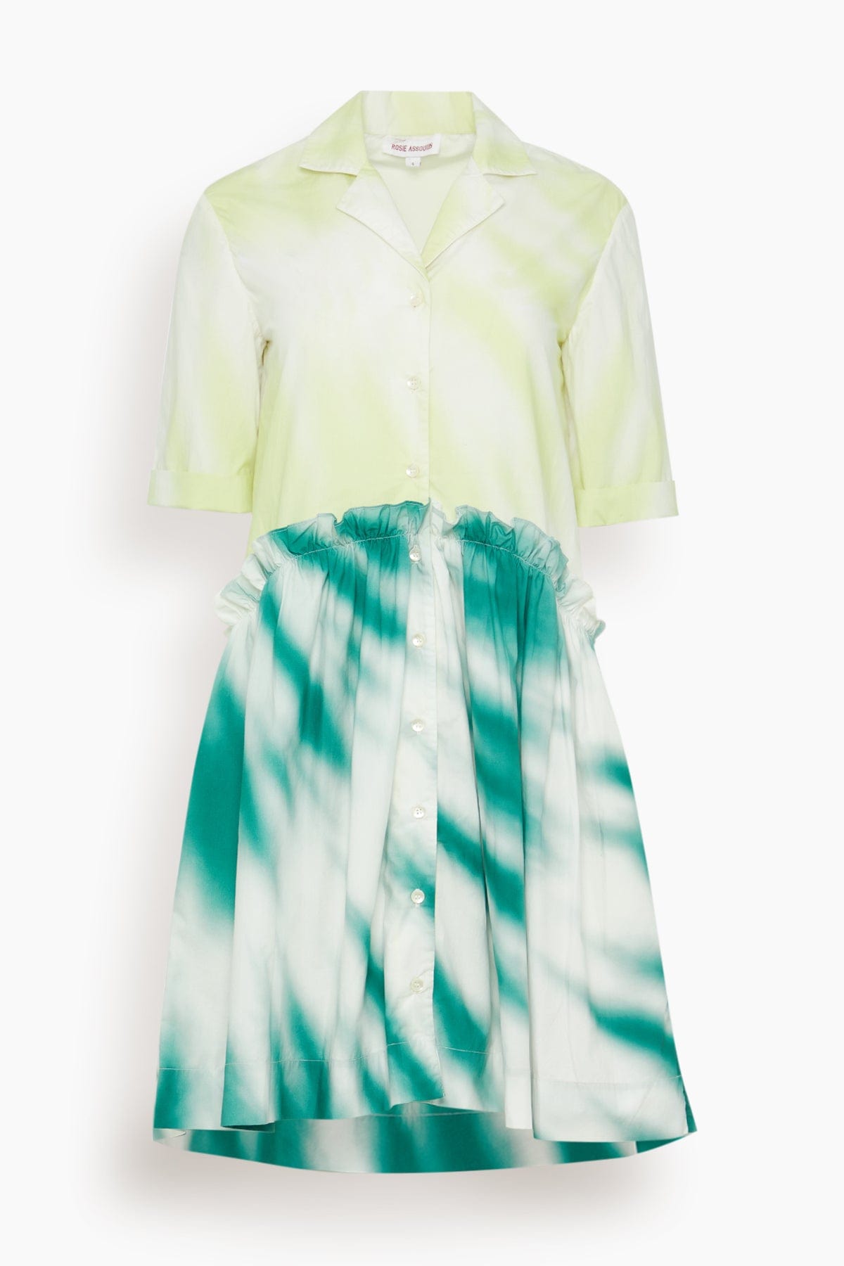 rosie assoulin gathered shirt dress Rosie Assoulin Short Gather Shirt Dress in Medium Blue