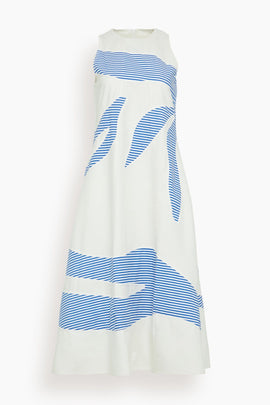 Planetscape Dress in Ivory/Linear Cobalt Blue