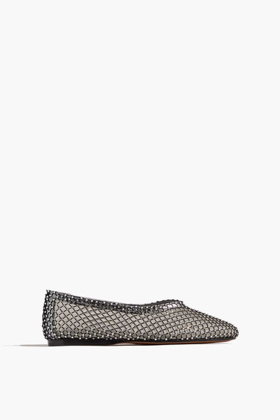 Mesh Ankle Ballerina Flat in Nero