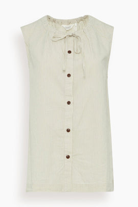 Mini Stripe Cotton Top in Sunwashed Blue