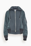 Sacai Jackets Sponge Sweat and Nylon Twill Hoodie in Blue Gray Sacai Sponge Sweat and Nylon Twill Hoodie in Blue Gray
