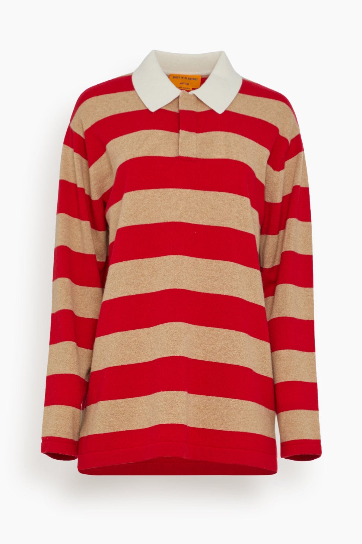 Guest In Residence Sweaters Rugby Sweater in Dune/True Red Stripe Guest in Residence Rugby Sweater in Dune/True Red Stripe
