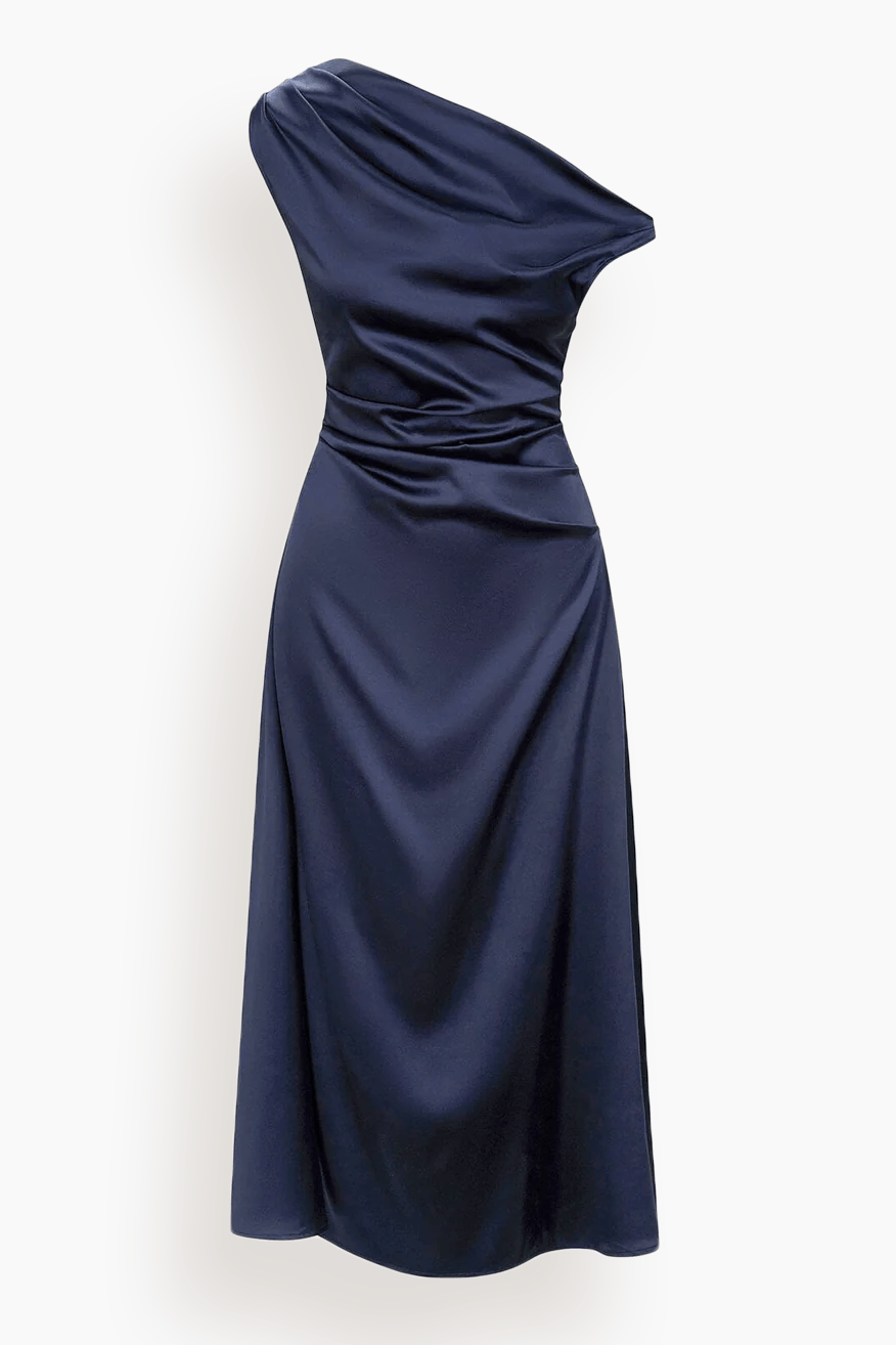 STAUD, Phare Silk Dress in Navy, Size 2