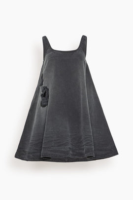 A-Line Denim Mini Dress in Distressed Black/Jet