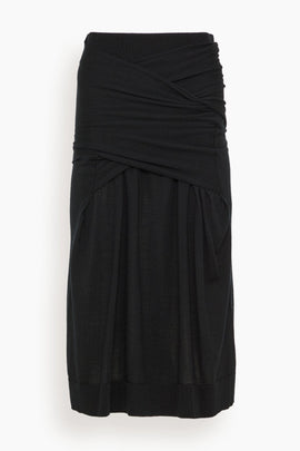 Draped Fine Knit Skirt in Black