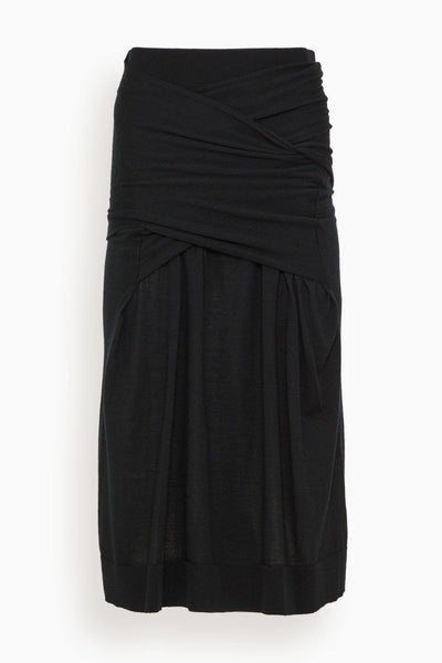 Draped Fine Knit Skirt in Black