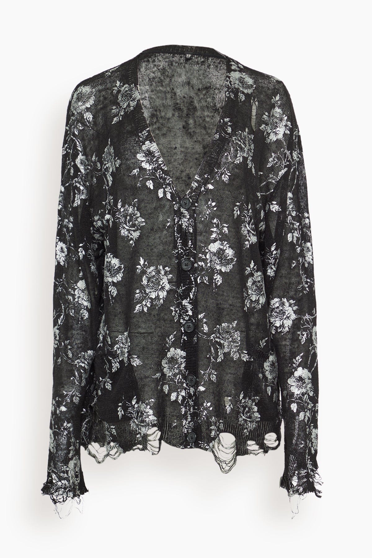 R13 Printed Boyfriend Cardigan in Silver Floral on Black