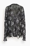 R13 Printed Boyfriend Cardigan in Silver Floral on Black