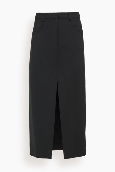 Long Skirt with Denim Details in Black