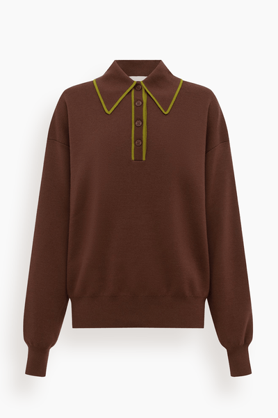 Rosette Knit Polo in Chestnut