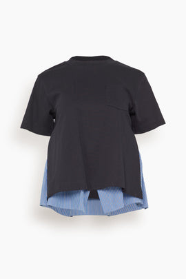Poplin x Cotton Jersey T-Shirt in Navy/Blue Stripe