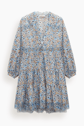 Floral Volumes Dress in Mini Boho Flower Blue