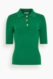Rosetta Getty Tops Ribbed Polo Sweater in Green Ribbed Polo Sweater in Green