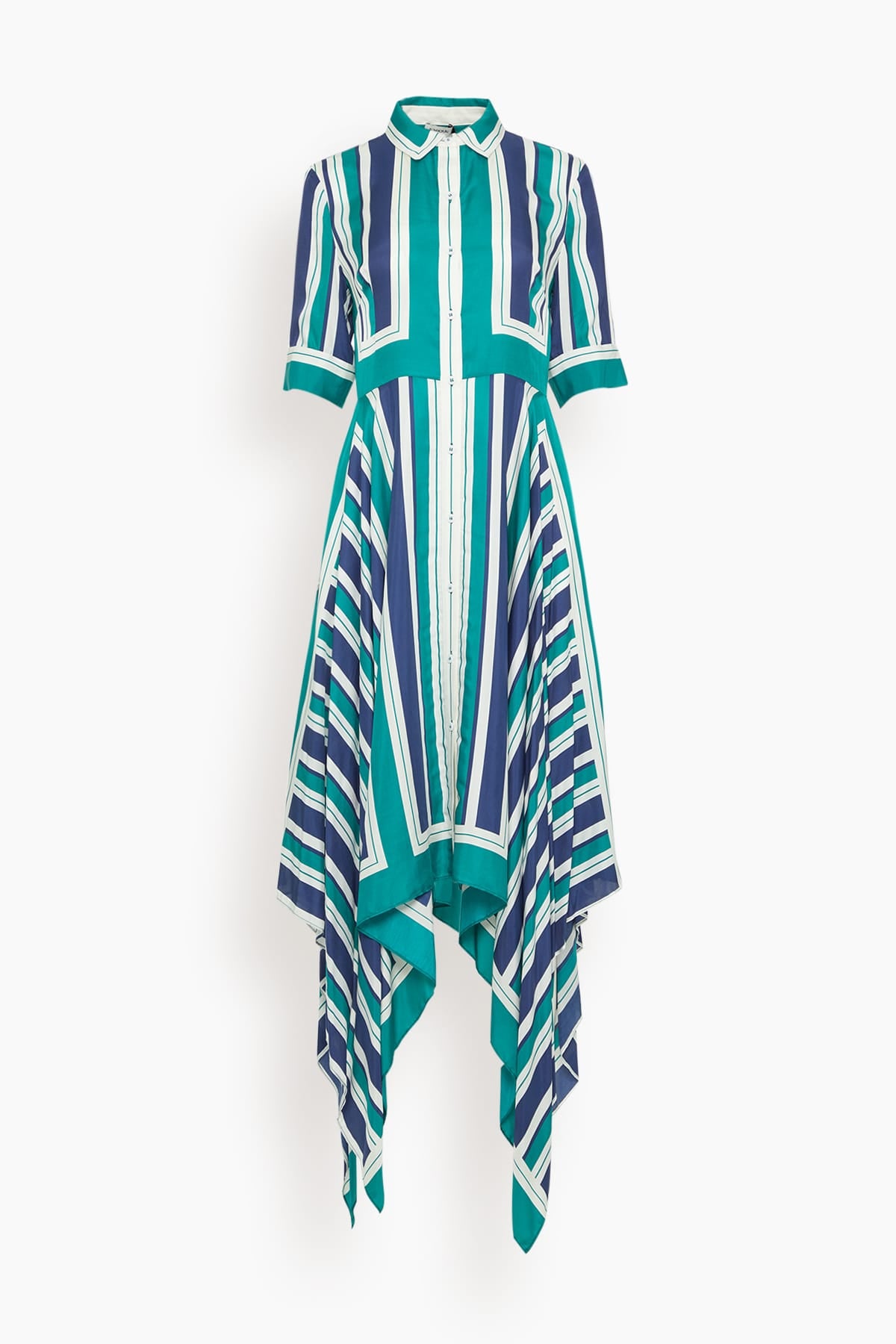 Simkhai Abrielle Handkerchief Midi Dress in Kelly Green Stripe