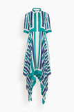 Simkhai Abrielle Handkerchief Midi Dress in Kelly Green Stripe