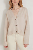 Loulou Studio Sweaters Kaia V-Neck Cardigan in Oat Melange Loulou Studio Kaia V-Neck Cardigan in Oat Melange