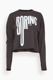 Askk NY Cropped Long Sleeve Printed Tee in Boring