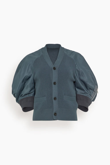 Sacai Sweaters Nylon Twill and Knit Cardigan in Blue Gray Sacai Nylon Twill and Knit Cardigan in Blue Gray