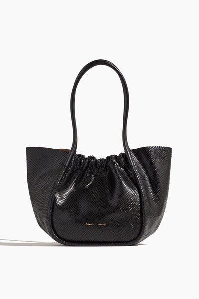 Carved Python Large Ruched Tote in Black