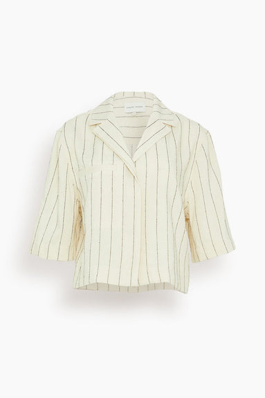 Loulou Studio Tops Lago Cropped Shirt in Ivory/Black
