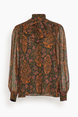 Paisley Tie Neck Top in Brown