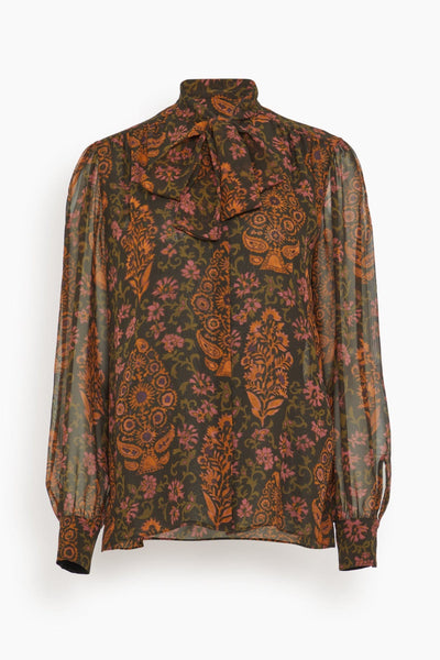 Paisley Tie Neck Top in Brown