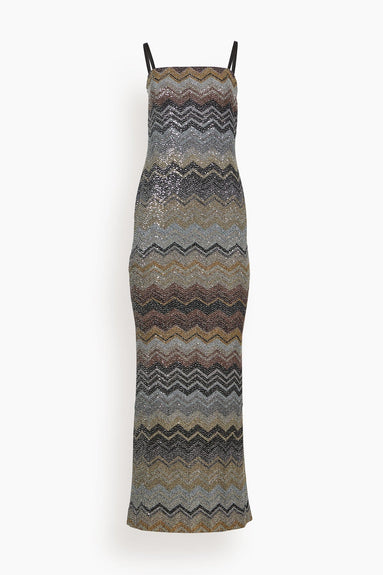 Missoni Cocktail Dresses Long Dress in Zigzag Green/Gold