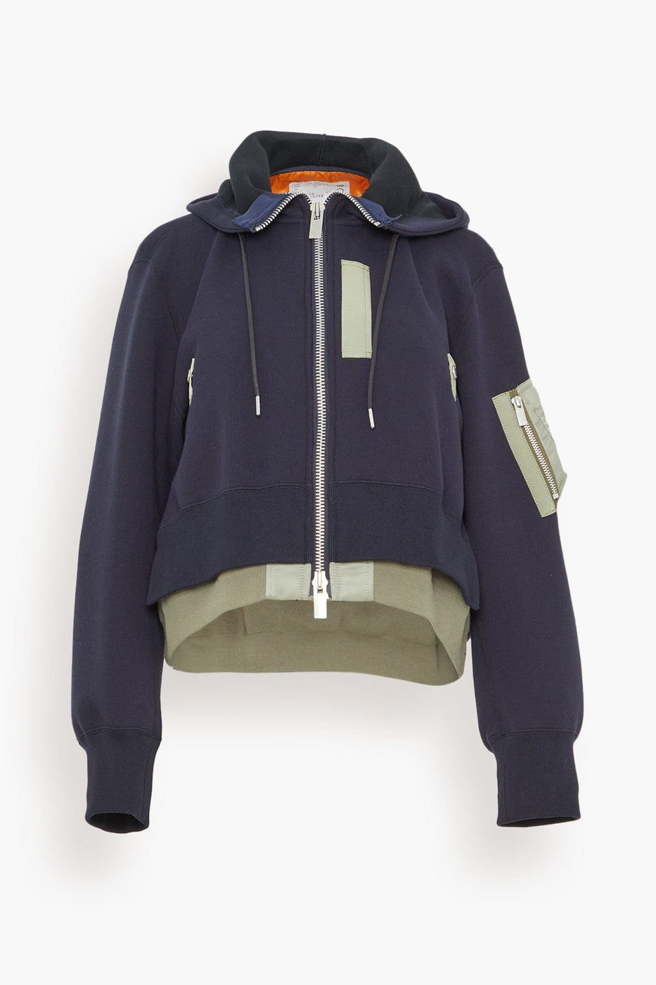 Sacai Sweatshirts Sponge Sweat Hoodie in Navy x Light Khaki