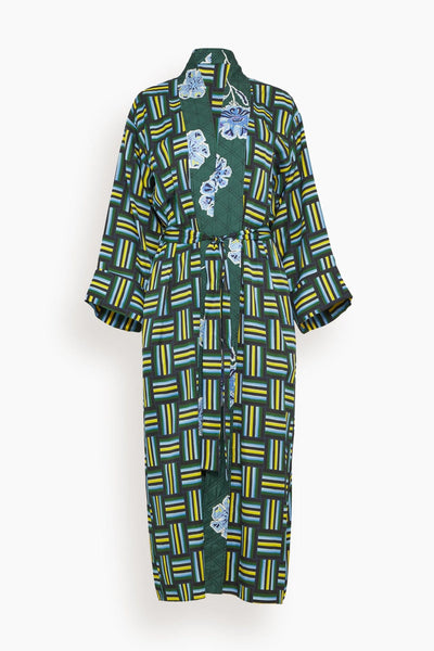 Graphic Patch Coat in Weave Mix Blue Green