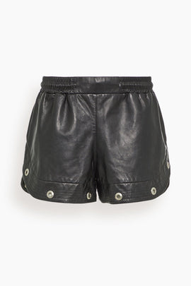 Leather Gym Shorts With Trapunto Stitching in Black