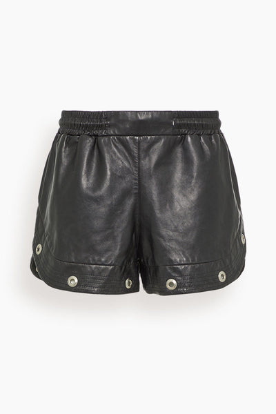 Leather Gym Shorts With Trapunto Stitching in Black