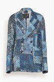 R13 Double Breasted Peak Lapel Ragged Blazer in Blue Multi Bandana