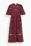 Sea Edwina Embroidered Short Sleeve Dress in Burgundy