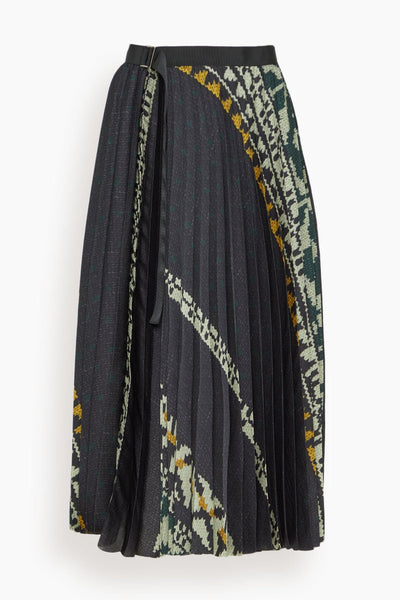 Pattern Knit Print Skirt in Black/Green