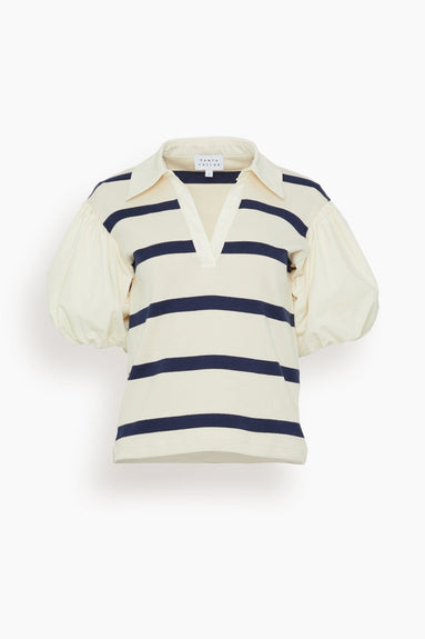 Tanya Taylor Tops Striped Tory Top in Cream/Maritime Blue (TS)