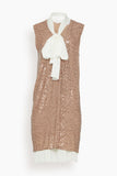 Callas Milano Cocktail Dresses Ajour Relaxed Sequin Tunic Dress with Pleated Hem in Nude