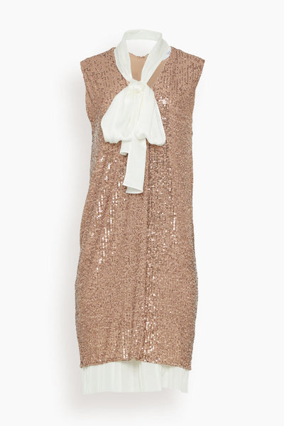 Ajour Relaxed Sequin Tunic Dress with Pleated Hem in Nude
