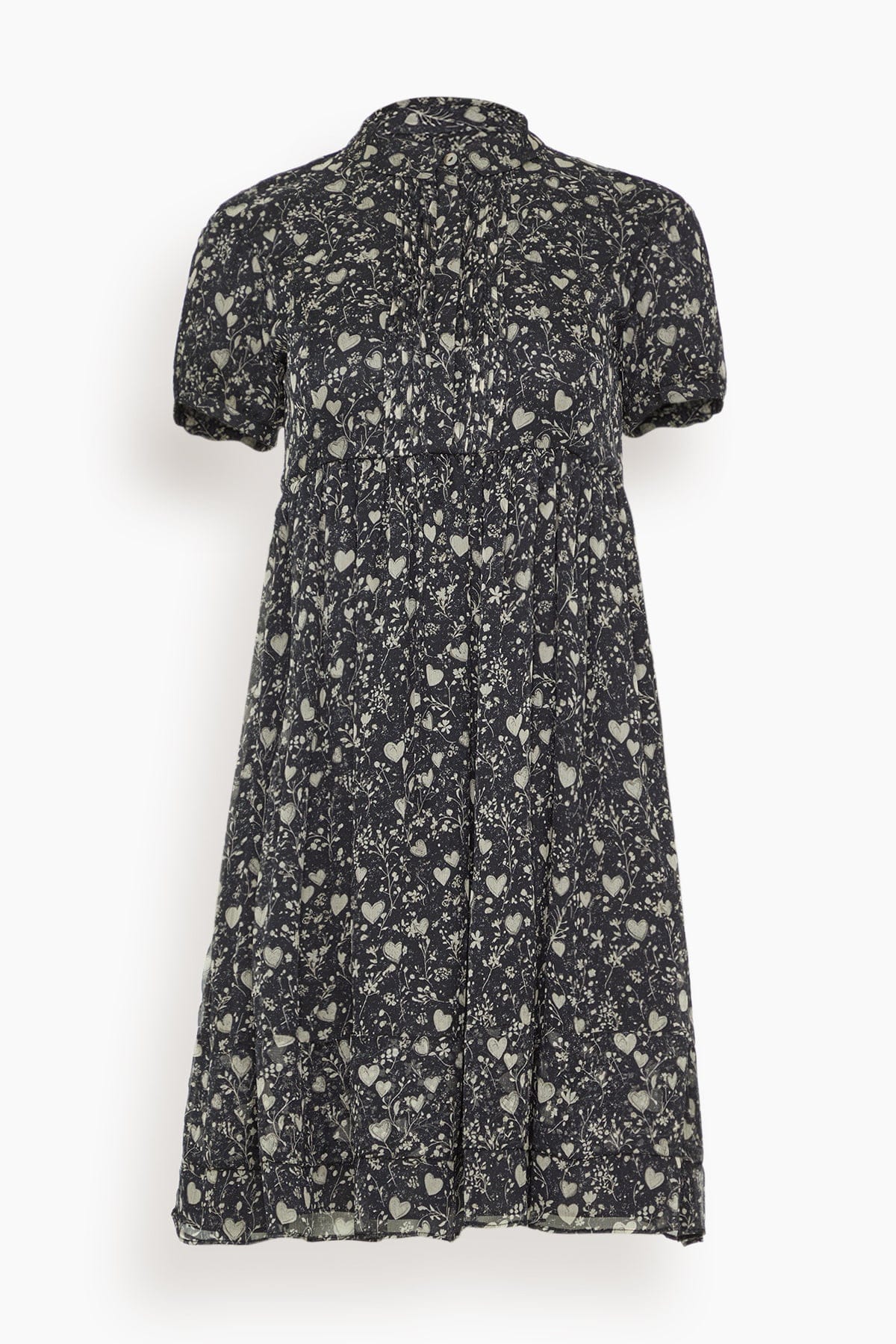 R13 Collared Babydoll Dress in Mini Hearts on Black
