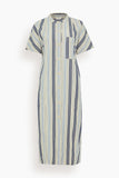 Toast Dresses Drawstring Waist Stripe Cotton Shirt Dress in Ecru/Mixed Blues Drawstring Waist Stripe Cotton Shirt Dress in Ecru/Mixed Blues