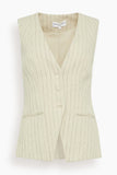 Apiece Apart Helena V-Neck Vest in Striped Flax
