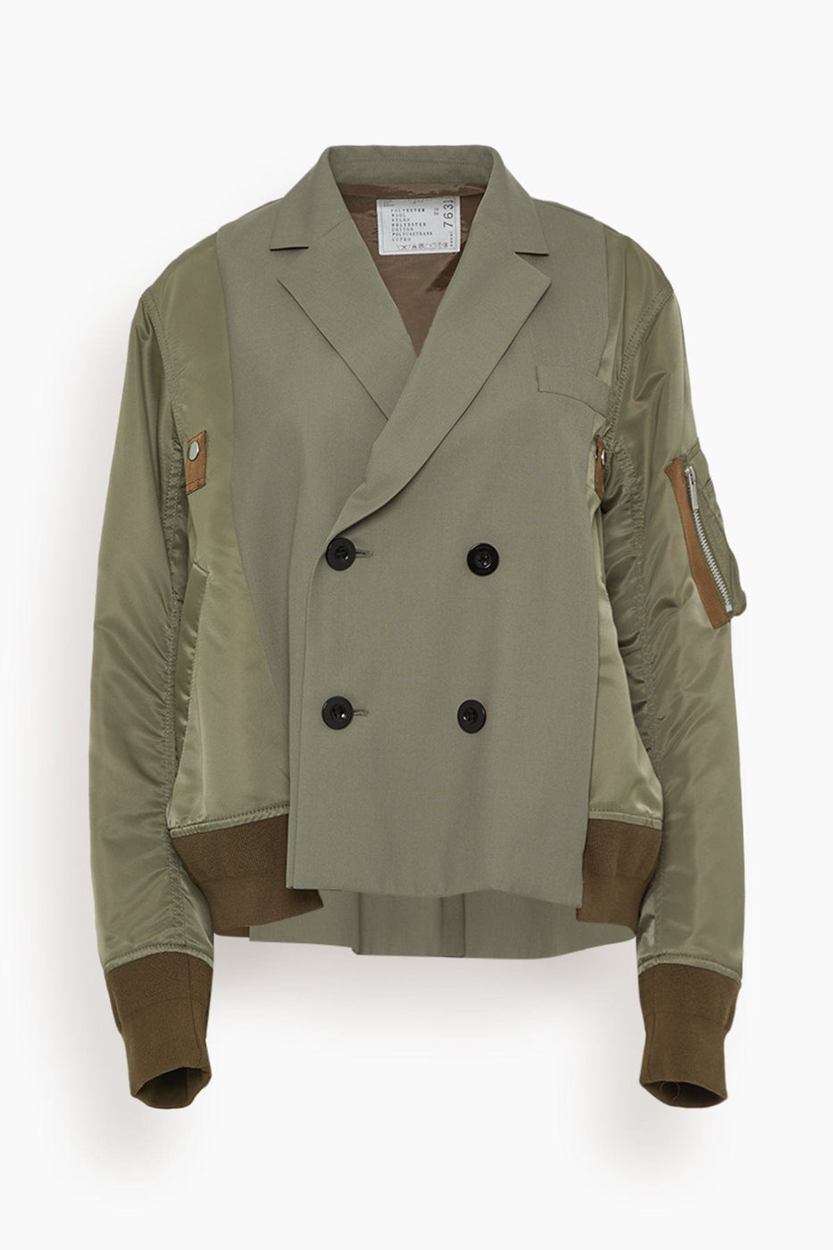 Sacai Jackets Suiting Bonding and Nylon Twill Jacket in Taupe Sacai Suiting Bonding and Nylon Twill Jacket in Taupe