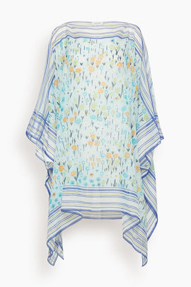 Small Flowers Kaftan in Light Blue/White