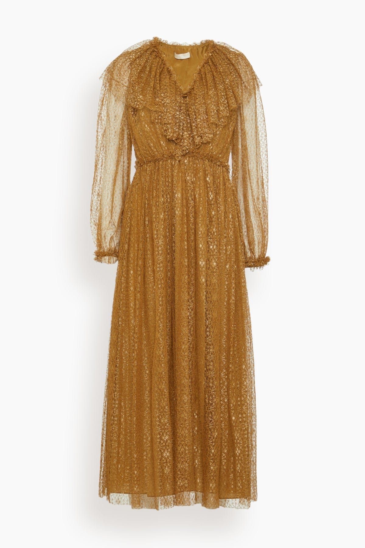 Ulla Johnson Helena Ruffle Neckline Long Sleeve Dress in Burnish