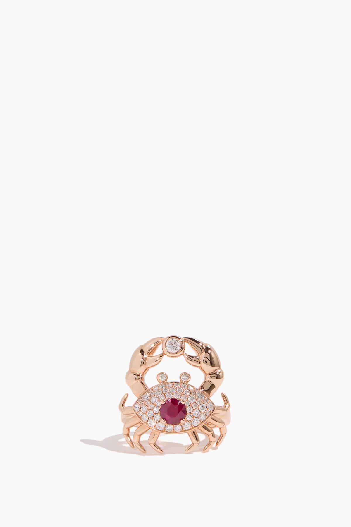 Stoned Fine Jewelry Burmese Ruby Crab Ring in 18k Rose Gold