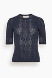 Sea Jane Argyle Short Sleeve Crew Sweater in Navy