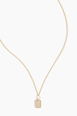 Pave Diamond Dog Tag Necklace in 14k Yellow Gold