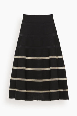 Stripe Knit Flare Skirt in Black